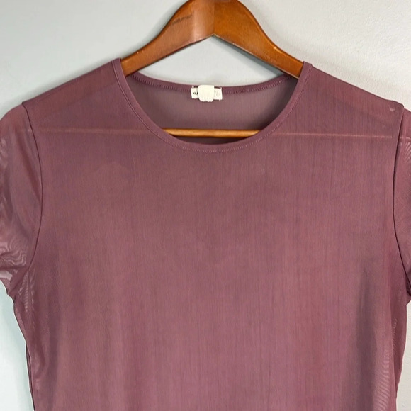 GARAGE Mesh T-Shirt Plum Purple Short Sleeve Crewneck Raw Hem Stretch Size L - Picture 3 of 11